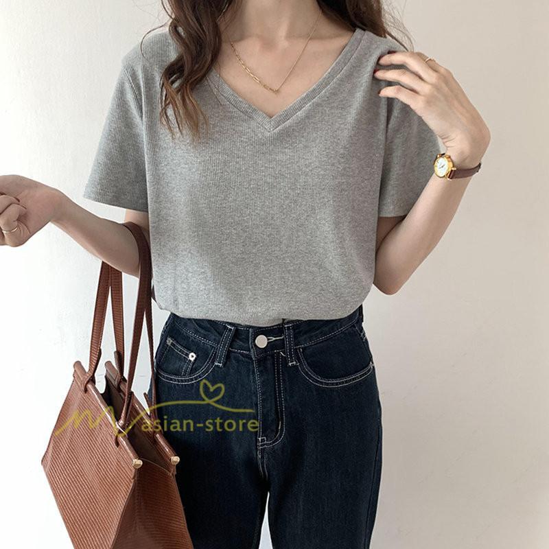 tシャツ・カットソー | Tシャツ レディース 春夏 トップス カットソー 半袖 『ゆるっとシンプルVネックTシャツ』 通勤通学 カジュアル 着痩せ 着回し お出かけ 20代30代40代50代 上品