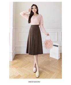 スカート | レディース 無地 ロング丈 ミモレ丈ハイウエスト ウエストゴム Aライン 着痩せ 脚長効果 通勤 就活 オフィス エレガント 日常 OL 上品 ビジネス