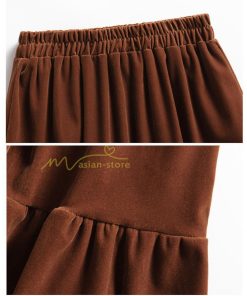 スカート | ロングティアードAラインミモレ丈 フレアビロードウエストゴム ハイウエスト 秋冬 無地 ゆったり