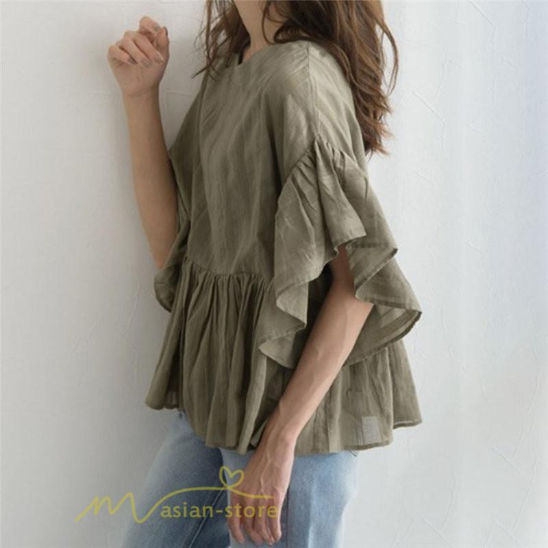 シャツ・ブラウス | シャツ ブラウス レディース きれいめ 春秋 40代 30代 韓国風 フレア 通勤 女性 服装 スーツ 大人 無地 着痩せ オフィスカジュアル 半袖ブラウス 上品 春夏