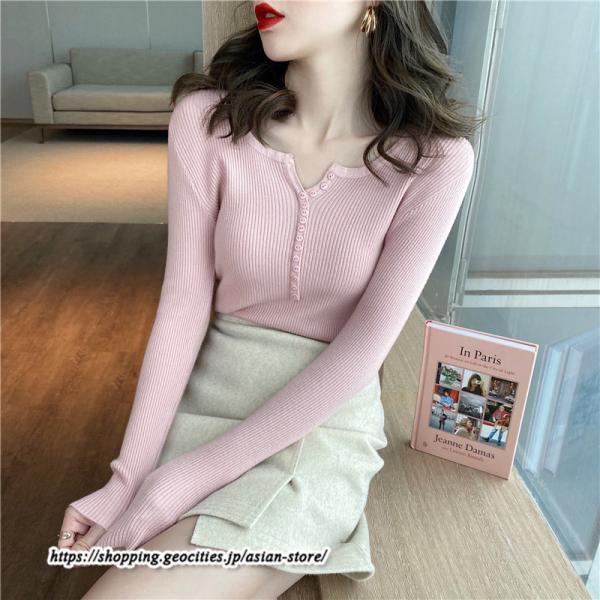 ニット・セーター | カットソー ニット レディース リブニット 長袖 秋冬 春 トップス スリム ストレッチ インナー 無地 着痩せ 長袖ニット 長袖カットソー プルオーバー 通学通勤