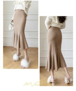 スカート | ニットレディース ボトムス ロング丈 ミモレ丈 ウエストゴム Aライン タイト マーメイド 楽チン 秋冬 韓国風 かわいい 着痩せ お出かけ デート