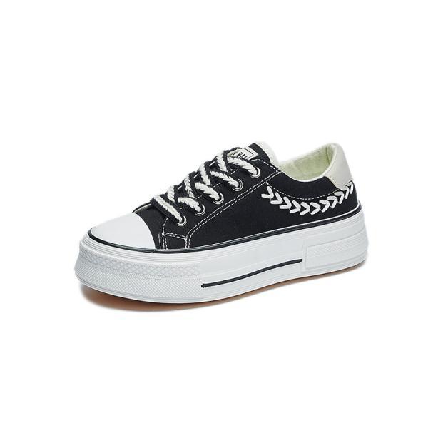 スニーカー | レディースシューズ レースアップ ローカット 厚底靴 履きやすい キャンバス カジュアルシューズ フラットシューズ