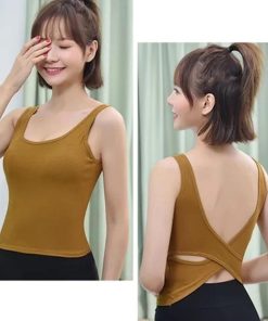 キャミソール | ノースリーブ ブラトップ レディース リブインナートップス セクシー下着 タンクトップ 背中開き パッド付き バッククロス