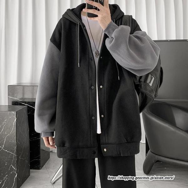 パーカー ジャケット コート | パーカー メンズ カーディガン 長袖 アウター トップス ジャケット 羽織り ボタン ドッキング ポケット フード付き パーカ ボリューム袖 ゆったり 秋物 秋冬