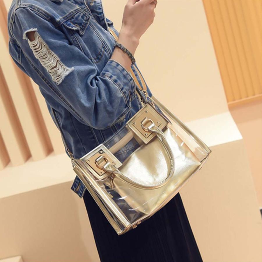 トートバッグ | レディース PVC 春夏 ショルダーバッグ クリアバッグ プールバッグ 透明