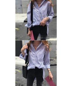 シャツ・ブラウス | レディースシャツ ロングシャツ 春物 長袖 夏服 羽織り ストライプ カジュアルシャツ スリム 大人 オフィス OL ブラウス シャツ トップス 体型カバー 可愛い