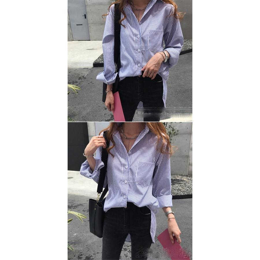 シャツ・ブラウス | レディースシャツ ロングシャツ 春物 長袖 夏服 羽織り ストライプ カジュアルシャツ スリム 大人 オフィス OL ブラウス シャツ トップス 体型カバー 可愛い