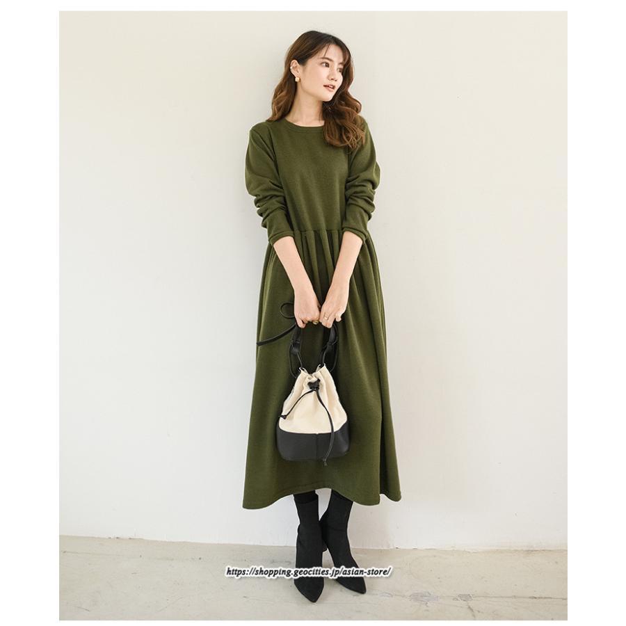 マキシ | ワンピース レディース ウエスト切替 スウェット素材 ロングワンピース タック入 L XL XXL シンプル カジュアル キレイめ 40代 通勤 オシャレ 50代 30代 20代