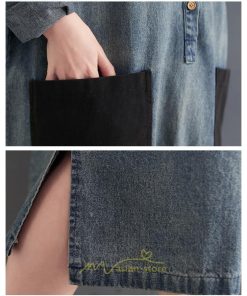 デニムワンピース | ワンピース レディース ロングワンピース 夏 おしゃれ 春 秋 長袖 ポケット付き 体型カバー 着痩せ 可愛い スリット 20代30代40代50代