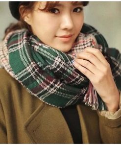 マフラー | チェック リバーシブル フリンジ付きストール 大判 厚手 肩掛け