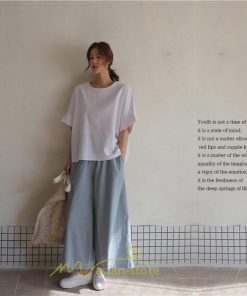 シャツ・ブラウス | ブラウス トップス ｔシャツ 半袖 レディース 体型カバー  シャツ L XL 20代 30代 40代 ママ 50代 60代 大人 丸首 ファッション 新作 夏服 無地 綿麻 ゆったり