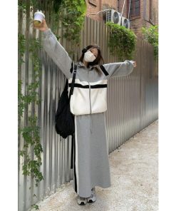 スカート | スウェット秋冬 レディース ドッキング ロングジャケット パーカー スウェット アウター 無地 ボトムズ 運動 ウエストゴム ジップアップ