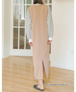 ノースリーブ | タンクワンピース 秋物 レディース ワンピース サイドポケット Vネック バックスリット入れ 20代50代 通学通勤 無地 大人 2022秋冬