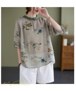 ｔシャツ・カットソー | Tシャツ Tシャツ プリント カジュアル 麻綿 リネン シャツ トップス サマーシャツ 襟付き カジュアル 大きいサイズ 夏コーデ 5分袖 麻綿 トレンド レディース