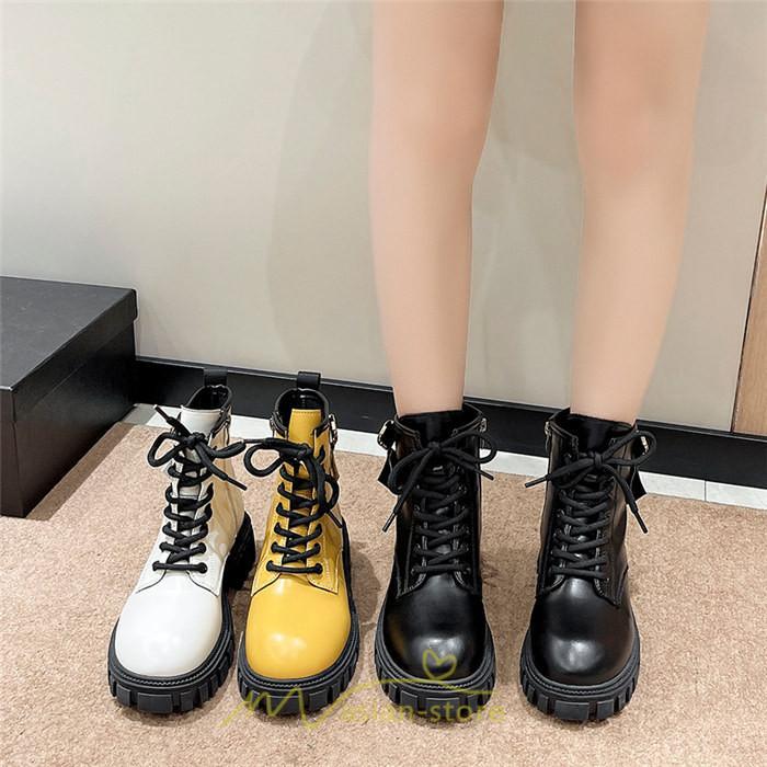 ショートブーツ | ブーツ レディース 黒 低反発 黄色 白 編み上げ 歩きやすい 足が痛くならない 厚底 おしゃれ 春 50代 40代 秋 30代 新作 20代