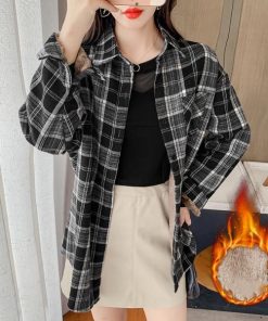 シャツ・ブラウス | レディースシャツ 秋冬 長袖 ブラウス 裏起毛 厚手 チェックシャツ チュニック丈 ミドル丈 防寒 暖かい 羽織り アウター シャツジャケット 厚手シャツ トップス