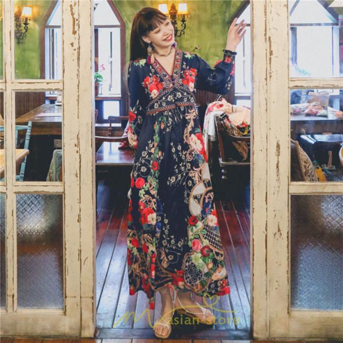 マキシ | マキシワンピース レディース ロング丈 大人 ワンピ 花柄 夏秋 Vネック カジュアル 着やせ きれいめ 撮影 人気 二次会 パーティー 通気 ゆったり 夏秋服