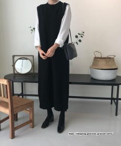 ベスト | ニットベストワンピース ロングレディース ベストワンピース ロングワンピース ニットワンピース ノースリーブ 袖なし サイドスリット入れ 丸首 無地
