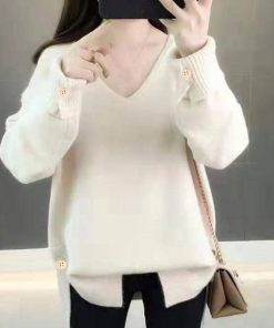 ニット・セーター | Vネック ニット ニットトップス プルオーバー 無地 ニットセーター スリット入り 秋冬 ニットソー レディース