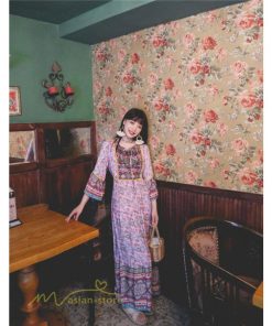 マキシ | ワンピース 長袖 レディース ロング丈 コットン Aライン ゆったり 体型カバー 大人 可愛い ナチュラル 春 夏 秋 海外旅行 フェミニン 着痩せ Vネック エスニック