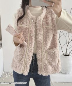 ベスト | ファーレディース 秋冬 ショート丈 アウター ジレ 羽織り 前開き ボタン カーディガン ノーカラー 袖なし 送料無料 コーデ フェイクファー