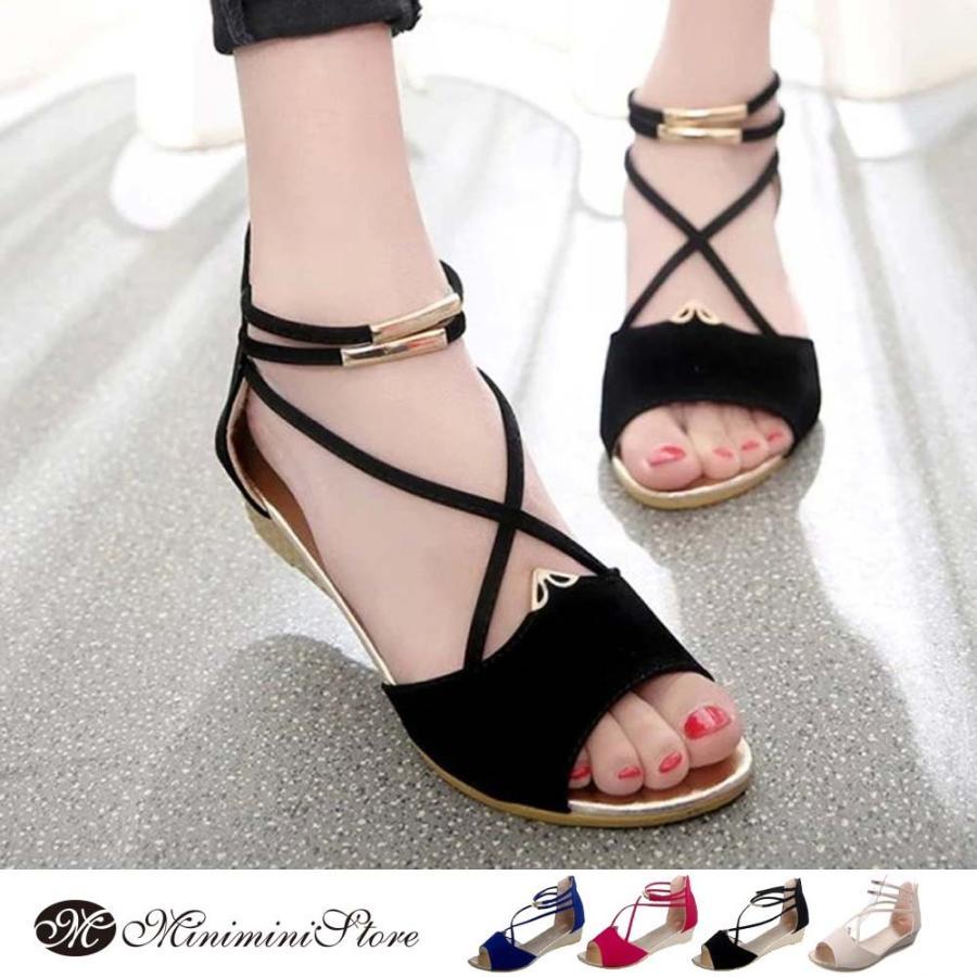 サンダル | レディース 歩きやすい ウェッジソール バックファスナー ローヒール