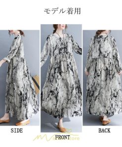 マキシ | 長袖ワンピース 秋物 レディース ロングワンピース 夏 30代40代 大人 秋ワンピース 新作 ワンピース Aラインワンピ 広い裾 旅行 ゆったり 可愛い 揺れる
