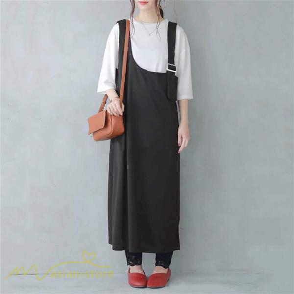 ノースリーブ | ノースリーブワンピース レディース 韓国風 無地 ワンピース ロングワンピース フリーサイズ カーキ ブラック 夏 お出かけ キャミワンピース 40代 30代 20代