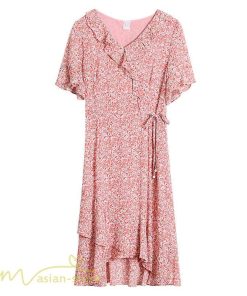 ミディアム | ワンピース レディース 小花柄 きれいめ 半袖 Aラインワンピース 着痩せ 日常感 Vネック 大きいサイズ 30代 サマーワンピース 上品 40代 大人 膝丈