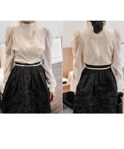 在庫ある | 短納期シフォンブラウスレディース パフスリーブシャツ ビジネスブラウストップス オフィスフォーマルシャツブラウス 薄手 春夏秋衣装 通学通勤 着痩せ 無地 OL