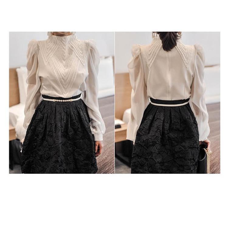 在庫ある | 短納期シフォンブラウスレディース パフスリーブシャツ ビジネスブラウストップス オフィスフォーマルシャツブラウス 薄手 春夏秋衣装 通学通勤 着痩せ 無地 OL