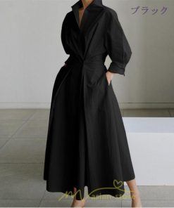 マキシ | 綿麻 リネン ワンピース ロング 長袖 無地 レディース ロング丈 体型カバー ゆったり 着痩せ ハイウエスト エレガント 通勤 デート 秋 お出かけ 春 冬