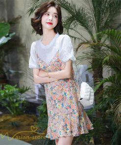 ミディアム | ワンピース レディース 花柄 きれいめ 重ね着風 おしゃれ 上品 夏 新作 ひざ上 ショート丈 カジュアル ミニワンピース 20代 40代 お出かけ 大人 30代 半袖
