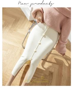 スカート | レディース ロング丈 ミモレ丈 ニット 秋冬 韓国風 スリット ハイウエスト Aライン 着痩せ 小柄 大人可愛い 20代30代40代50代 フェミニン 脚長効果