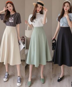 スカート | ミモレフレアAライン無地 エレガント 大きいサイズ 裾広い ハイウエスト 着痩せ 裏地付き 後ろファスナー レディース 通学通勤 体型カバー