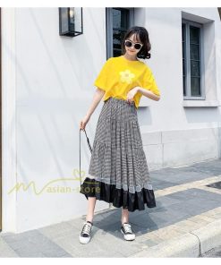 スカート | フレア ロング春物 レディース 春夏 チェック柄 ドッキング リゾート 体型カバー お出かけ 20代30代40代50代 着痩せ 通勤通学 カジュアル