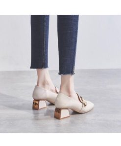 パンプス | スクエアトゥ チャンキーヒール ミドルヒール スリッポン レディース スリップオン シューズ 太ヒール ローファー 黒 22.5cm-25cm ブラック 30代