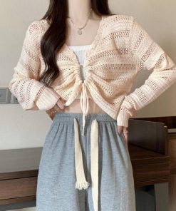 透かし編みトップス | フロントドロストニットトップスレディース