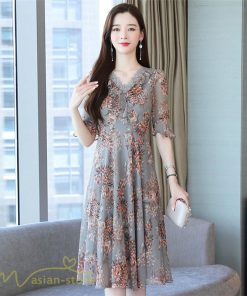 ミディアム | Aラインワンピース レディース 着痩せ 花柄 きれいめ おしゃれ 上品 20代 30代 40代 Vネック エレガント ワンピース 膝丈 上品 ミディアムワンピース サマー
