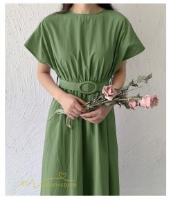 マキシ | 夏ワンピース ロングワンピース フレア 無地 半袖 ベルト付き Aラインワンピース レディース ワンピ 可愛い 体型カバー 大きいサイズ ゆったり カジュアル