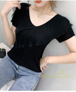 ｔシャツ・カットソー | サマーニット レディース 半袖 Vネック カラー きれいめ トップス Tシャツ ニットソー 薄手 新品 夏新作 2021 激売れ お出かけ ファッション 激売れ エレガント