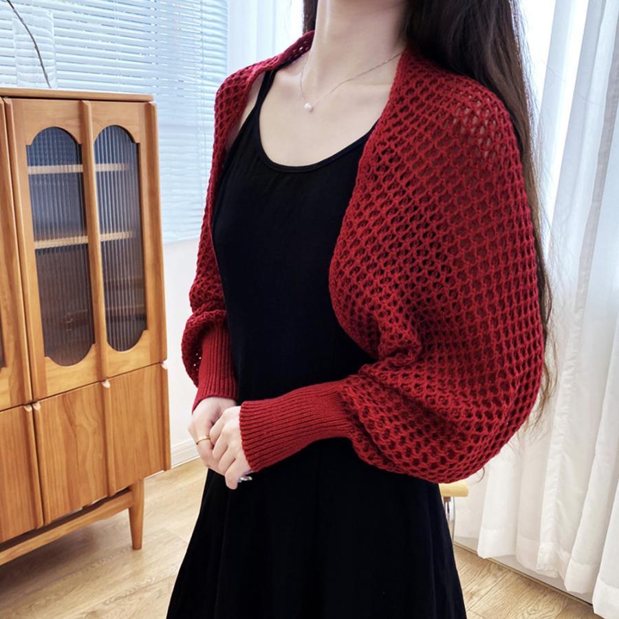 透かし編みトップス | ニットカーディガン レディース ショール