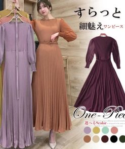 ドレス | プリーツ ワンピース ウエストマーク上品