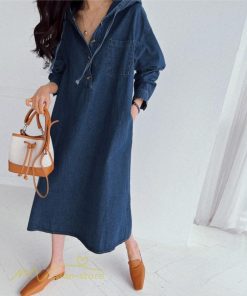 デニムワンピース | フード付き レディース デニム ワンピース 20代 30代 長袖 Aライン プルオーバー カジュアル 秋 冬 新作 40代 フリーサイズ シンプル 50代