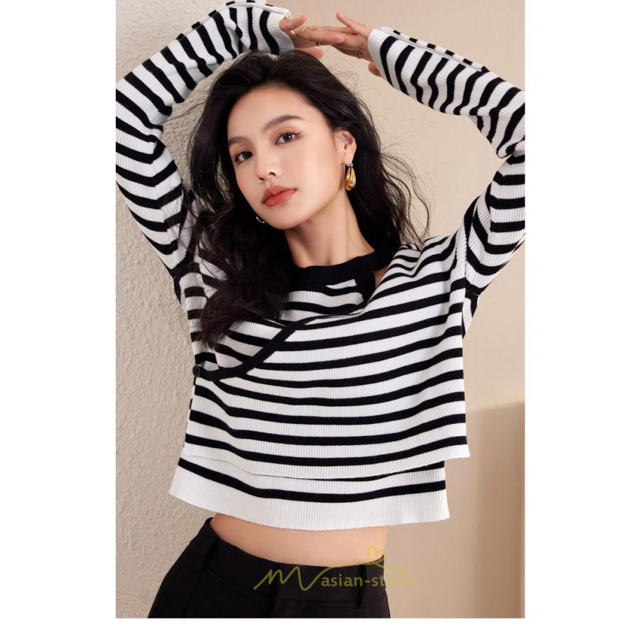 ニット・セーター | ニット トップス レディース セーター 長袖 体型カバー 30代 40代 50代 ボーダー柄 着痩せ お出かけ 送料無料 オシャレ 可愛い 着回し 部屋着 秋冬コーデ