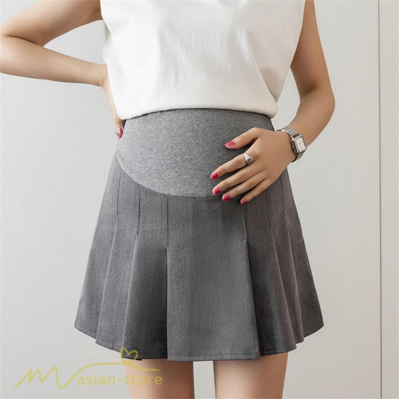 スカート | マタニティ レディース 無地 ミニマタニティ着痩せ プリーツ 裏地付き 夏 サマーマタニティウェア 上品 おしゃれ ウエスト調整