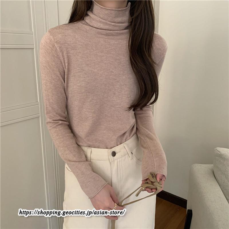 ニット・セーター | カットソー ニット レディース ハイネック 長袖 秋冬 春 トップス スリム ストレッチ インナー 無地 プルオーバー 通学通勤 長袖ニット 着痩せ 長袖カットソー