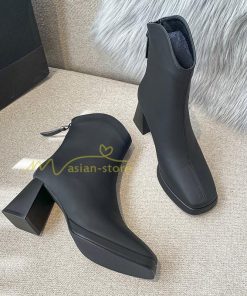 ショートブーツ | ブーツ レディース シューズ 靴 太ヒール チャンキーヒール ブーティー スクエアトゥ 合皮ブーツ コスプレ 後ろファスナー PUブーツ くつ COS