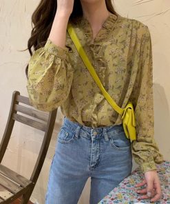 シャツ・ブラウス | 襟フリル シースルー 花柄ブラウス 女性